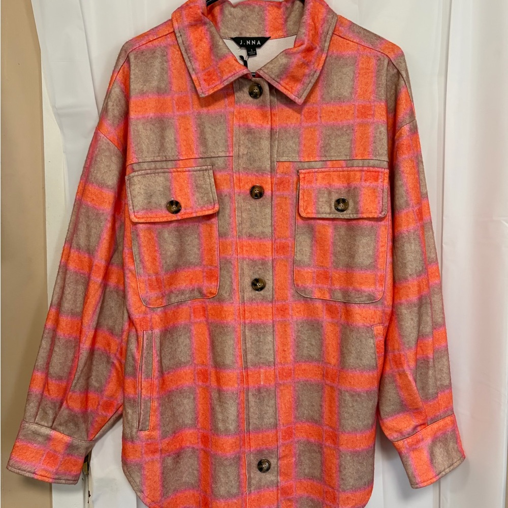 NWT Women's Orange Pink Combo Plaid Shacket
